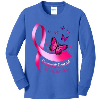 Butterfly Support Squad Breast Cancer Warrior Pink Kids Long Sleeve Shirt