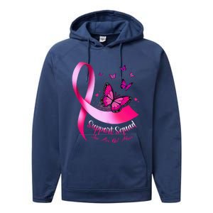 Butterfly Support Squad Breast Cancer Warrior Pink Performance Fleece Hoodie