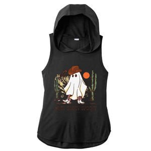 Boot Scoot Spooky Ghost Western Cowboy Ghost Halloween Ladies PosiCharge Tri-Blend Wicking Draft Hoodie Tank