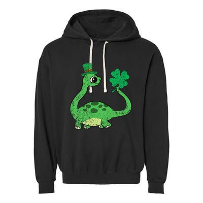 Brontosaurus Shamrock St Patricks Day Garment-Dyed Fleece Hoodie