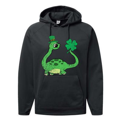 Brontosaurus Shamrock St Patricks Day Performance Fleece Hoodie