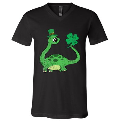 Brontosaurus Shamrock St Patricks Day V-Neck T-Shirt