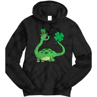 Brontosaurus Shamrock St Patricks Day Tie Dye Hoodie