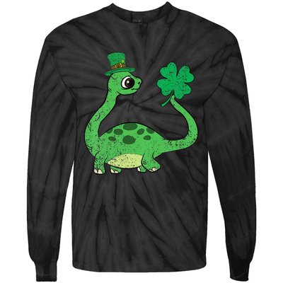 Brontosaurus Shamrock St Patricks Day Tie-Dye Long Sleeve Shirt