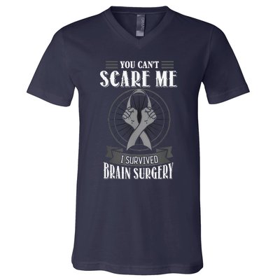 Brain Surgery Survivor Tumor Cancer Awareness Head In Jury V-Neck T-Shirt