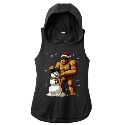 Bigfoot Santa Snowman Xmas Christmas Graphic Ladies PosiCharge Tri-Blend Wicking Draft Hoodie Tank