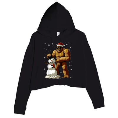 Bigfoot Santa Snowman Xmas Christmas Graphic Crop Fleece Hoodie