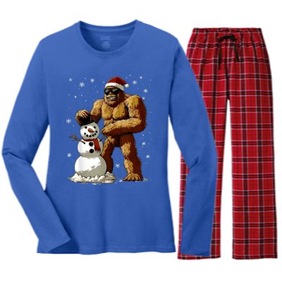 Bigfoot Santa Snowman Xmas Christmas Graphic Women's Long Sleeve Flannel Pajama Set 