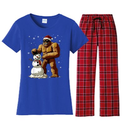 Bigfoot Santa Snowman Xmas Christmas Graphic Women's Flannel Pajama Set