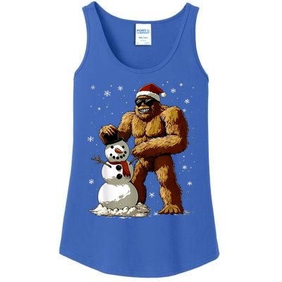 Bigfoot Santa Snowman Xmas Christmas Graphic Ladies Essential Tank