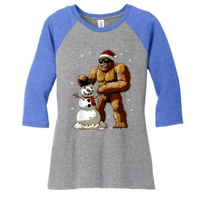 Bigfoot Santa Snowman Xmas Christmas Graphic Women's Tri-Blend 3/4-Sleeve Raglan Shirt