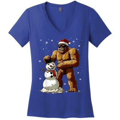 Bigfoot Santa Snowman Xmas Christmas Graphic Women's V-Neck T-Shirt