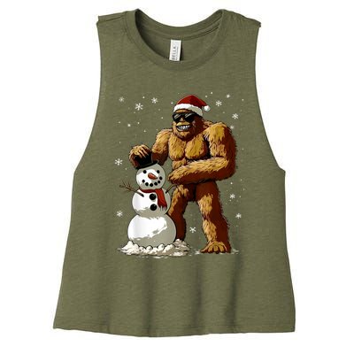 Bigfoot Santa Snowman Xmas Christmas Graphic Women's Racerback Cropped Tank