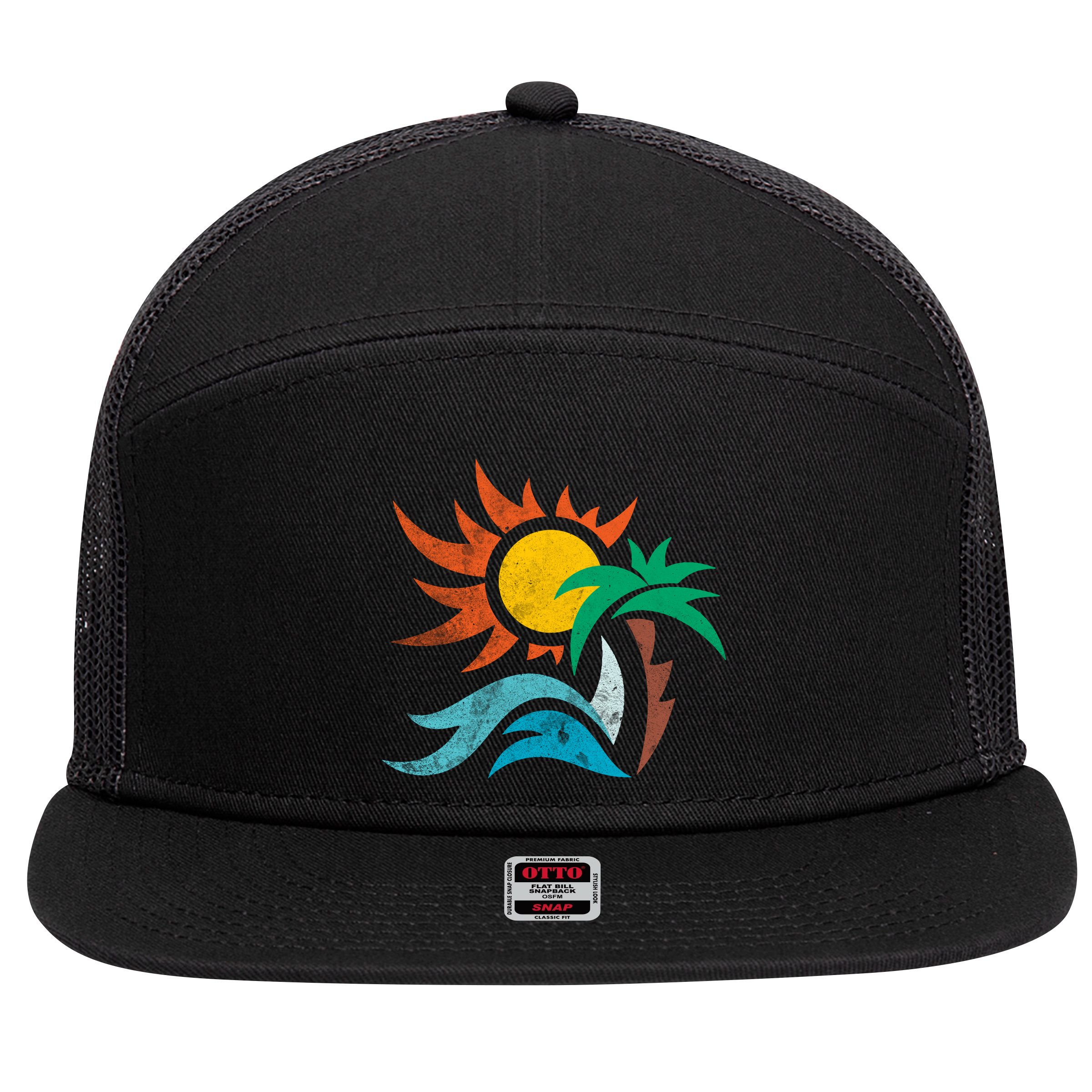 Beach Sunset Summer 7 Panel Mesh Trucker Snapback Hat