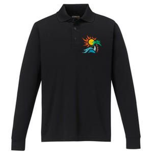 Beach Sunset Summer Performance Long Sleeve Polo