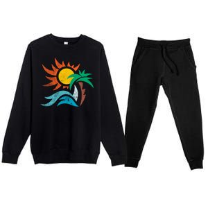 Beach Sunset Summer Premium Crewneck Sweatsuit Set