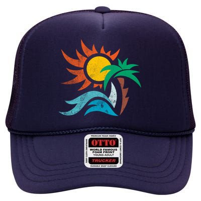 Beach Sunset Summer High Crown Mesh Back Trucker Hat