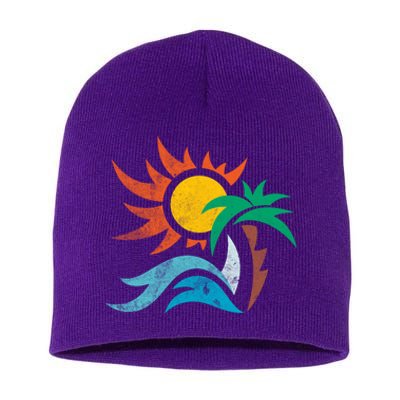 Beach Sunset Summer Short Acrylic Beanie