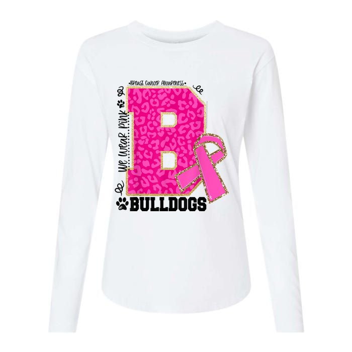 Bulldogs School Spirit Game Day We Wear Pink Breast Cancer Womens Cotton Relaxed Long Sleeve T-Shirt