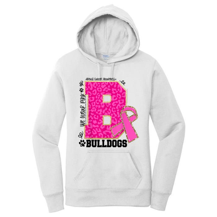 Bulldogs School Spirit Game Day We Wear Pink Breast Cancer Women's Pullover Hoodie