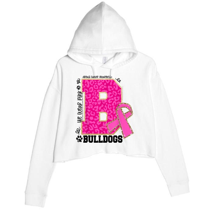 Bulldogs School Spirit Game Day We Wear Pink Breast Cancer Crop Fleece Hoodie