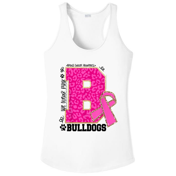 Bulldogs School Spirit Game Day We Wear Pink Breast Cancer Ladies PosiCharge Competitor Racerback Tank