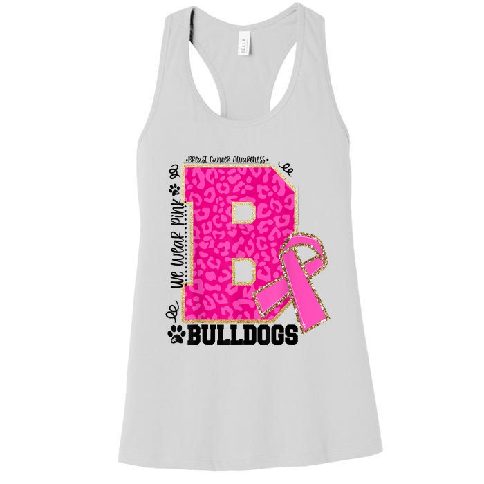 Bulldogs School Spirit Game Day We Wear Pink Breast Cancer Women's Racerback Tank