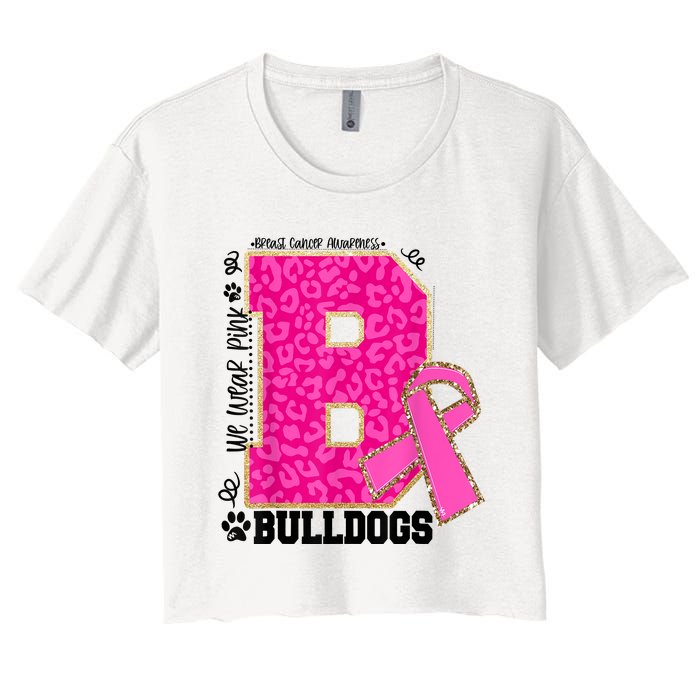 Bulldogs School Spirit Game Day We Wear Pink Breast Cancer Women's Crop Top Tee