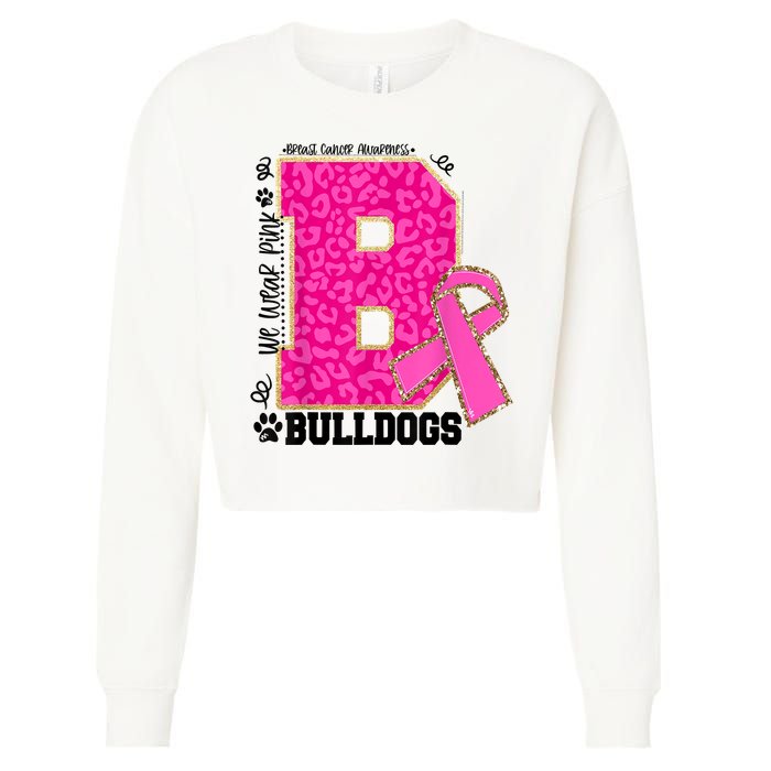 Bulldogs School Spirit Game Day We Wear Pink Breast Cancer Cropped Pullover Crew