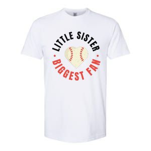 Baseball Sister 's Little Sister Biggest Fan Tee Ball Softstyle CVC T-Shirt