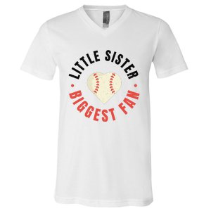 Baseball Sister 's Little Sister Biggest Fan Tee Ball V-Neck T-Shirt