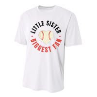 Baseball Sister 's Little Sister Biggest Fan Tee Ball Performance Sprint T-Shirt