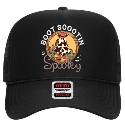 Boot Scootin Spooky Western Halloween Ghost Spooky Season High Crown Mesh Back Trucker Hat