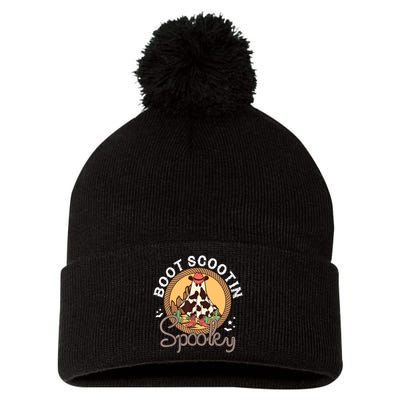 Boot Scootin Spooky Western Halloween Ghost Spooky Season Pom Pom 12in Knit Beanie