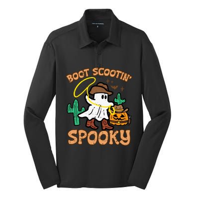 Boot Scootin Spooky Ghost Cowboy Funny Halloween Silk Touch Performance Long Sleeve Polo