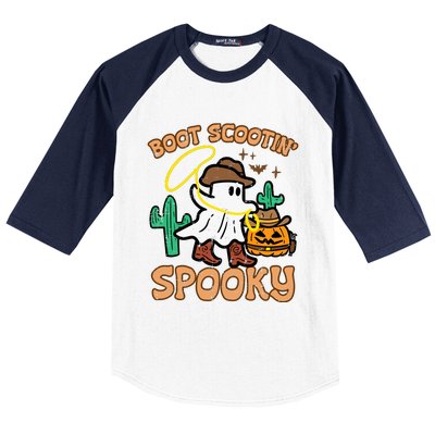 Boot Scootin Spooky Ghost Cowboy Funny Halloween Baseball Sleeve Shirt