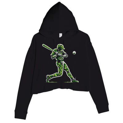 Baseball Shamrocks St Patricks Day Baseball Gift Crop Fleece Hoodie