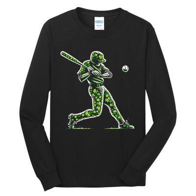 Baseball Shamrocks St Patricks Day Baseball Gift Tall Long Sleeve T-Shirt