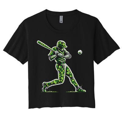 Baseball Shamrocks St Patricks Day Baseball Gift Women's Crop Top Tee