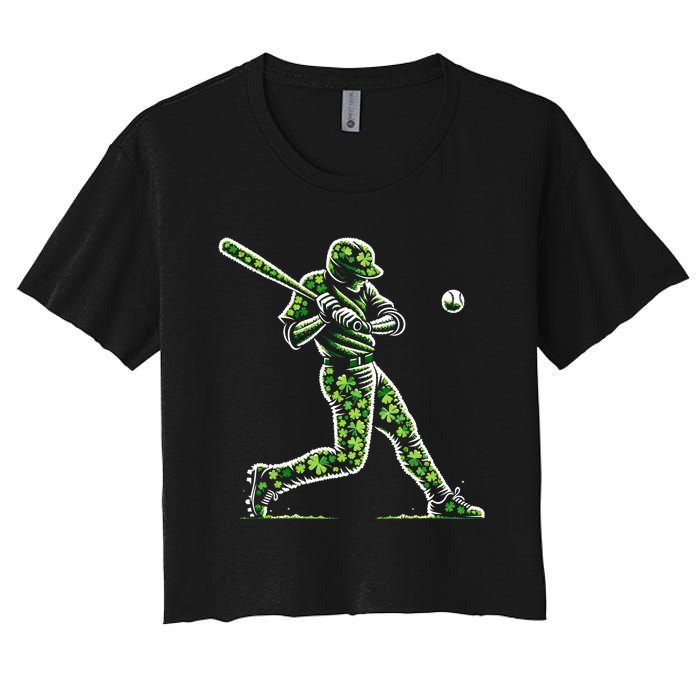 Baseball Shamrocks St Patricks Day Baseball Gift Women's Crop Top Tee