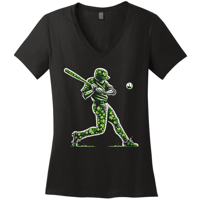 Baseball Shamrocks St Patricks Day Baseball Gift Women's V-Neck T-Shirt