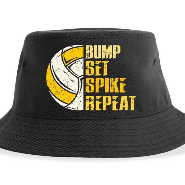 Bump Set Spike Repeat Volleyball Funny Sustainable Bucket Hat