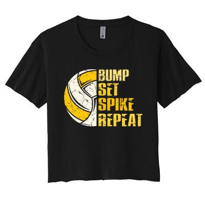 Bump Set Spike Repeat Volleyball Funny Women's Crop Top Tee