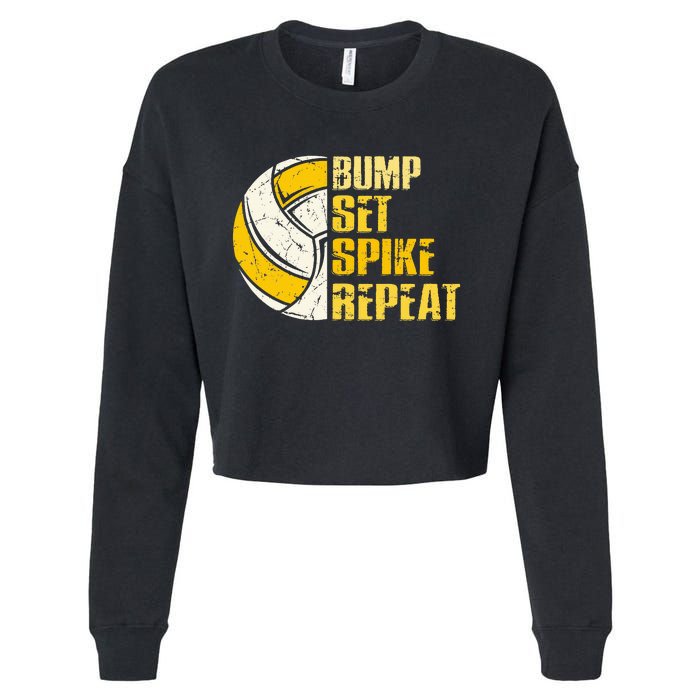 Bump Set Spike Repeat Volleyball Funny Cropped Pullover Crew