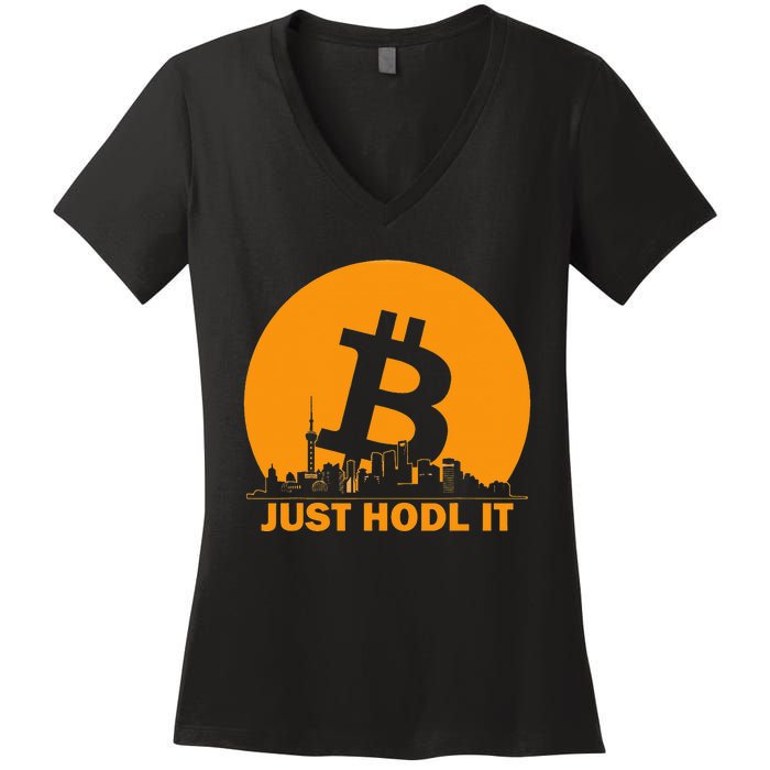 Bitcoin Shanghai Skyline Shanghai Bitcoin Maximalist Women's V-Neck T-Shirt