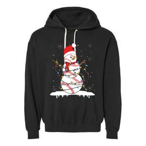 Baseball Snowman Santa Hat Christmas Baseball Player Gift Garment-Dyed Fleece Hoodie