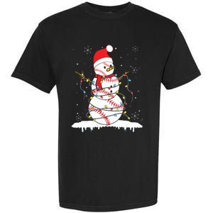 Baseball Snowman Santa Hat Christmas Baseball Player Gift Garment-Dyed Heavyweight T-Shirt