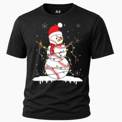 Baseball Snowman Santa Hat Christmas Baseball Player Gift Cooling Performance Crew T-Shirt