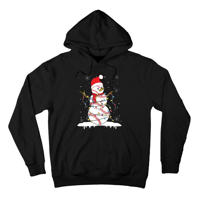 Baseball Snowman Santa Hat Christmas Baseball Player Gift Hoodie