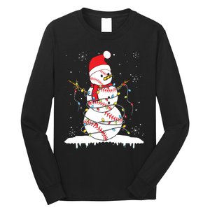 Baseball Snowman Santa Hat Christmas Baseball Player Gift Long Sleeve Shirt